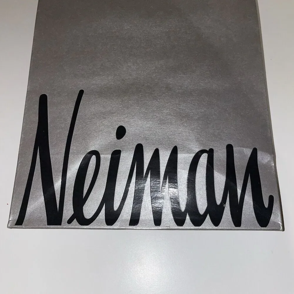 Neiman Marcus Empty Paper Grey Silver Shopping Bag Black Handles 9 x 7 x 4